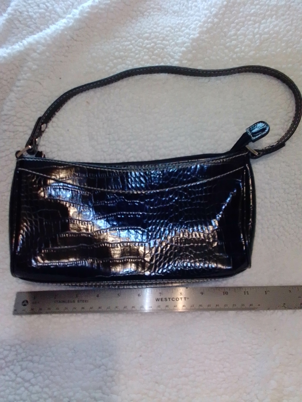Croc-Embossed Glossy Black Wristlet Clutch - Picture 7 of 7